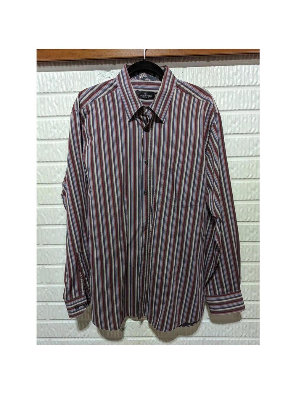 Bugatchi Uomo Mens XL Paisley Striped Button Front Long Sleeve Shirt